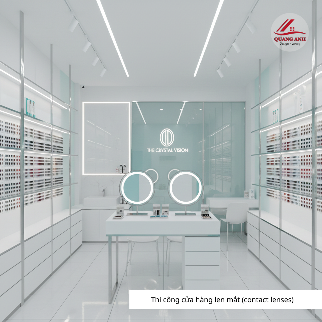 thi công cửa hàng len mắt